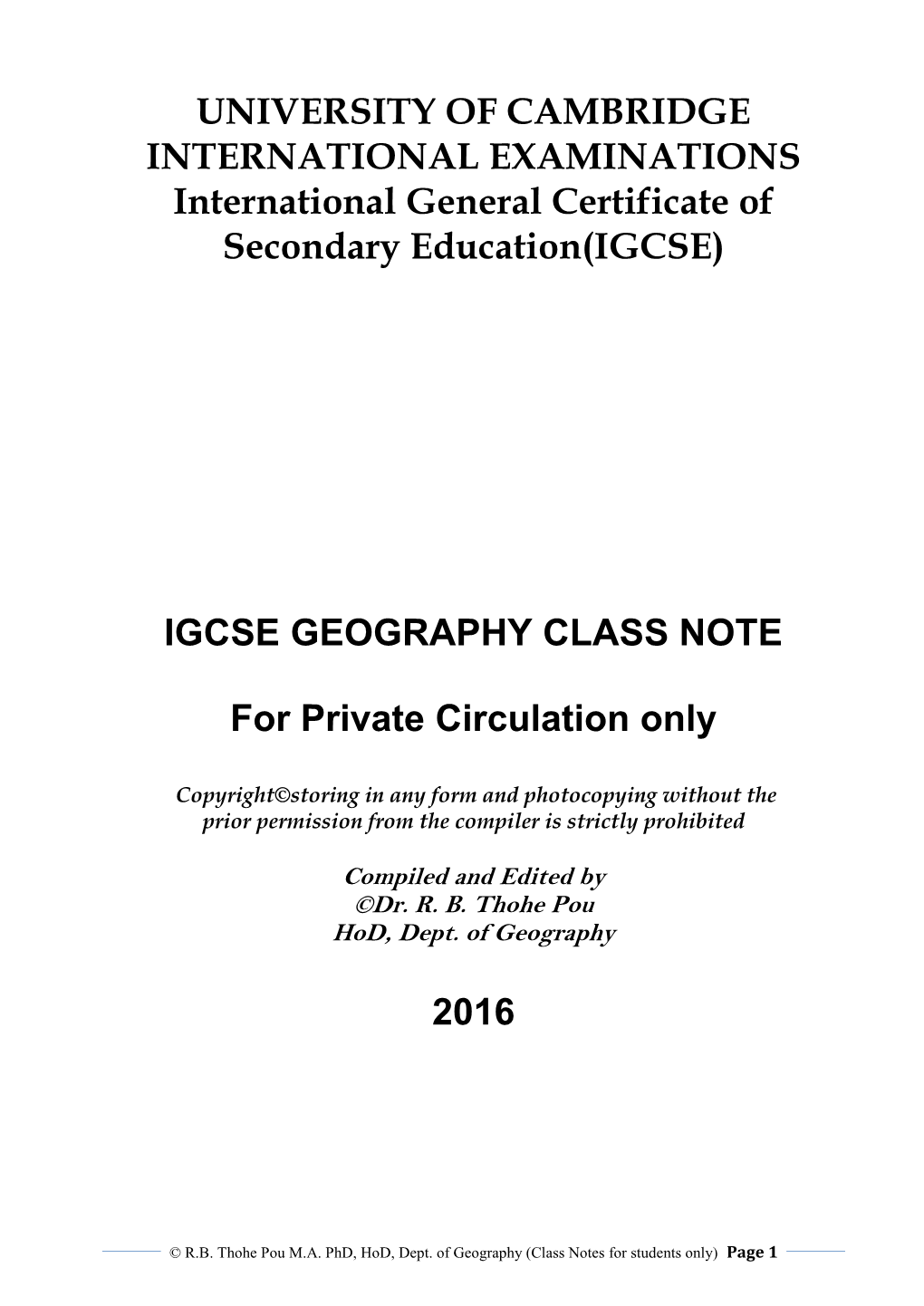 IGCSE Geography Class Notes