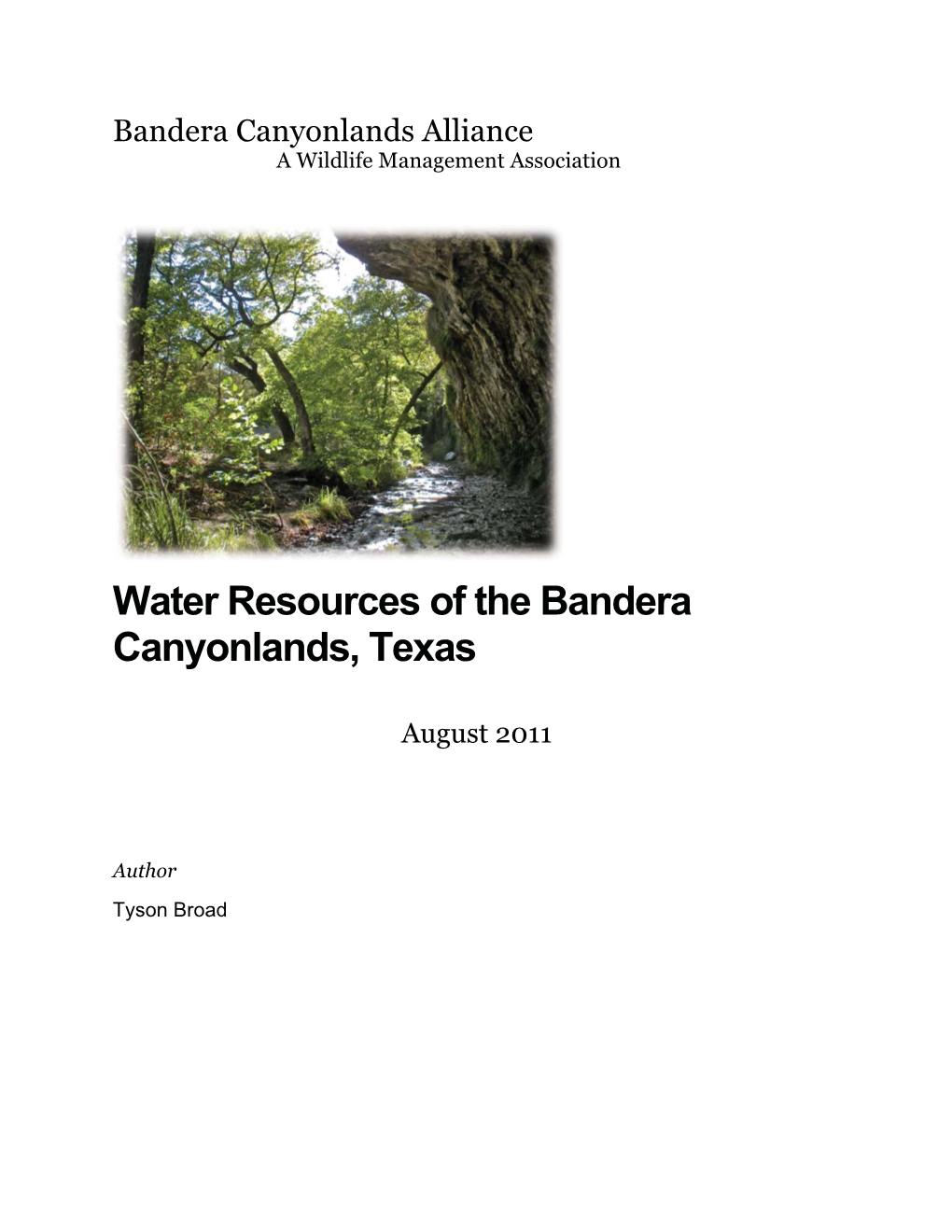 Water Resources of the Bandera Canyonlands, Texas