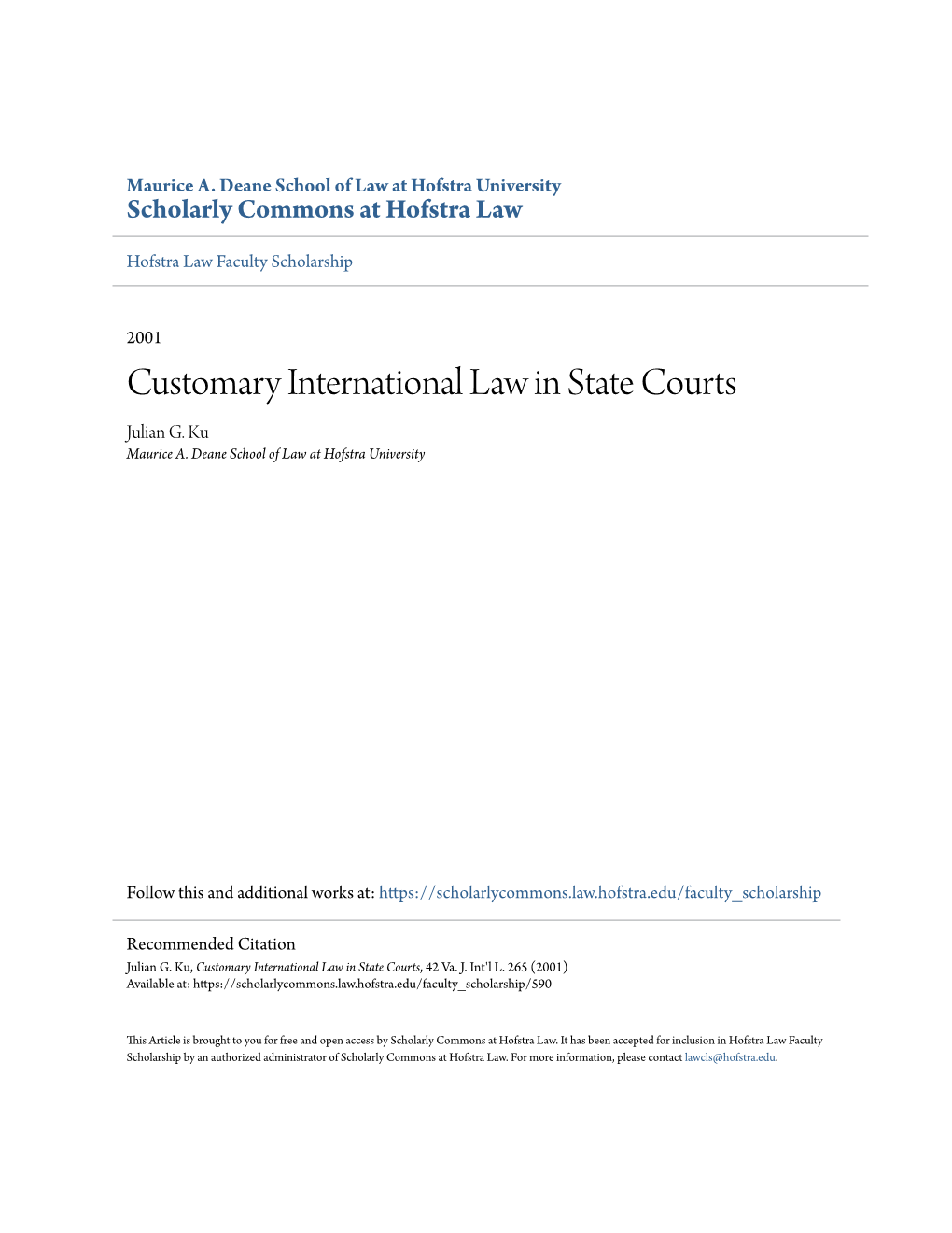 Customary International Law in State Courts Julian G