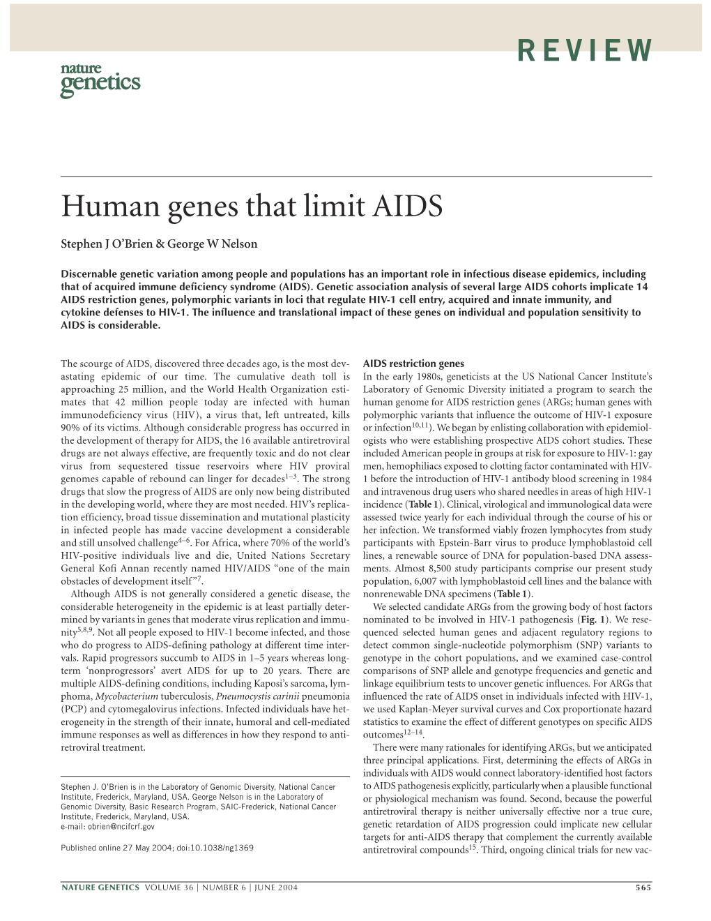 Human Genes That Limit AIDS