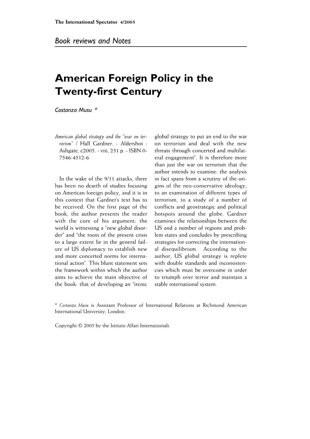 American Foreign Policy in the Twenty-First Century