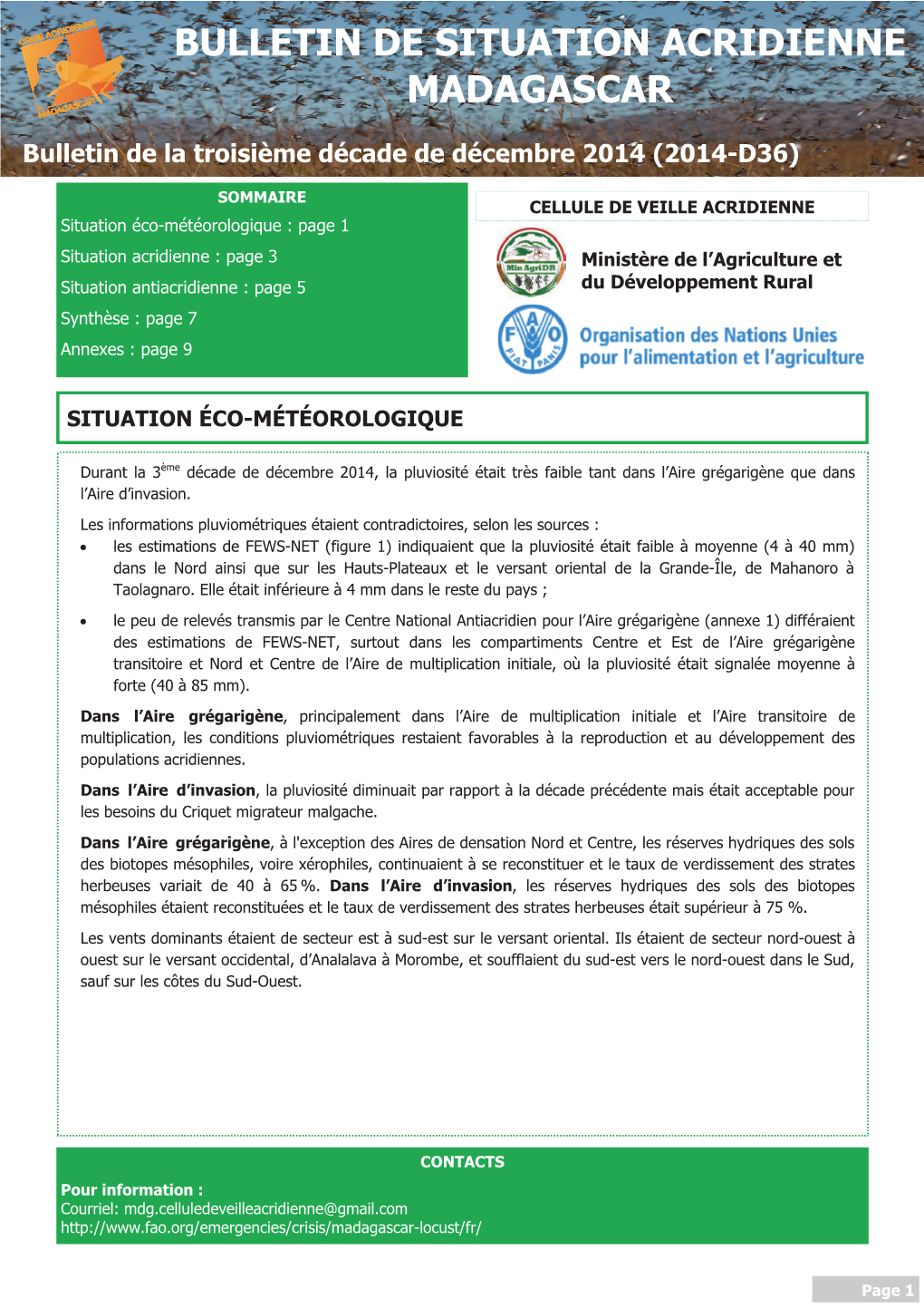 Bulletin De Situation Acridienne Madagascar