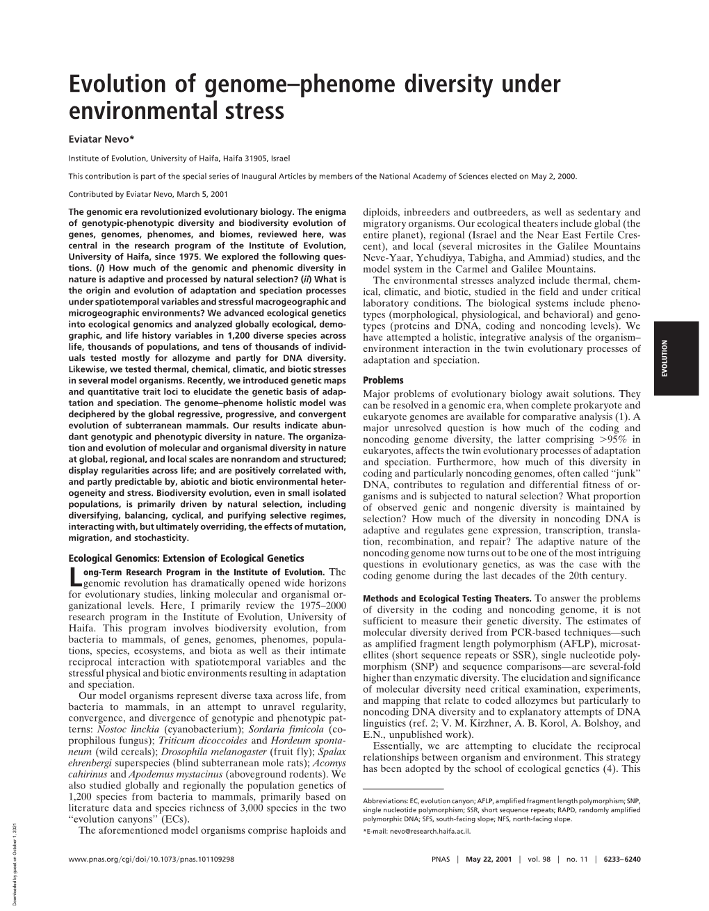 Evolution of Genome–Phenome Diversity Under Environmental Stress