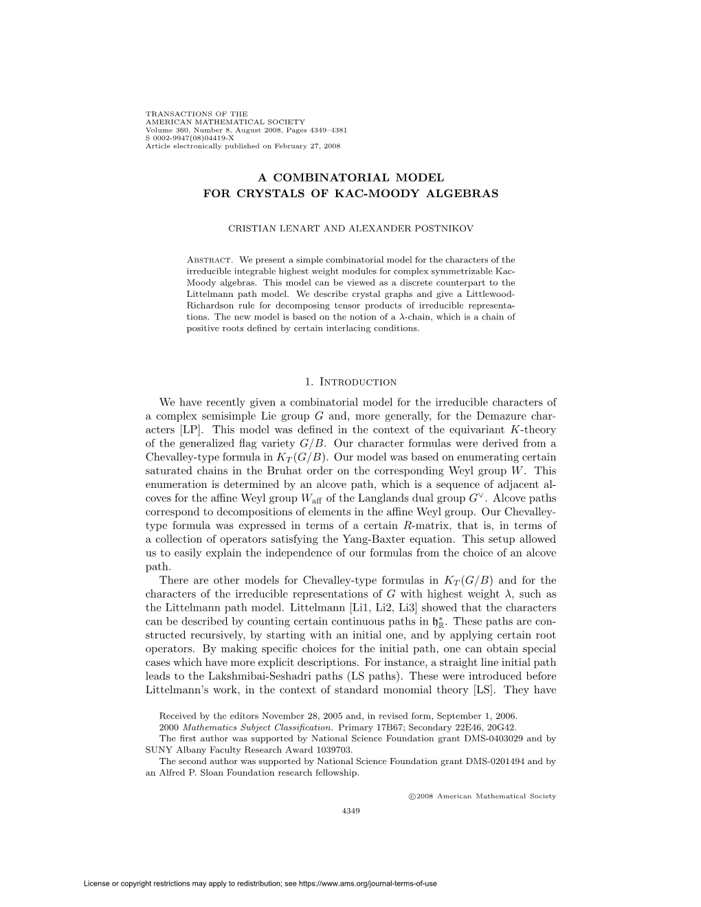 A Combinatorial Model for Crystals of Kac-Moody Algebras