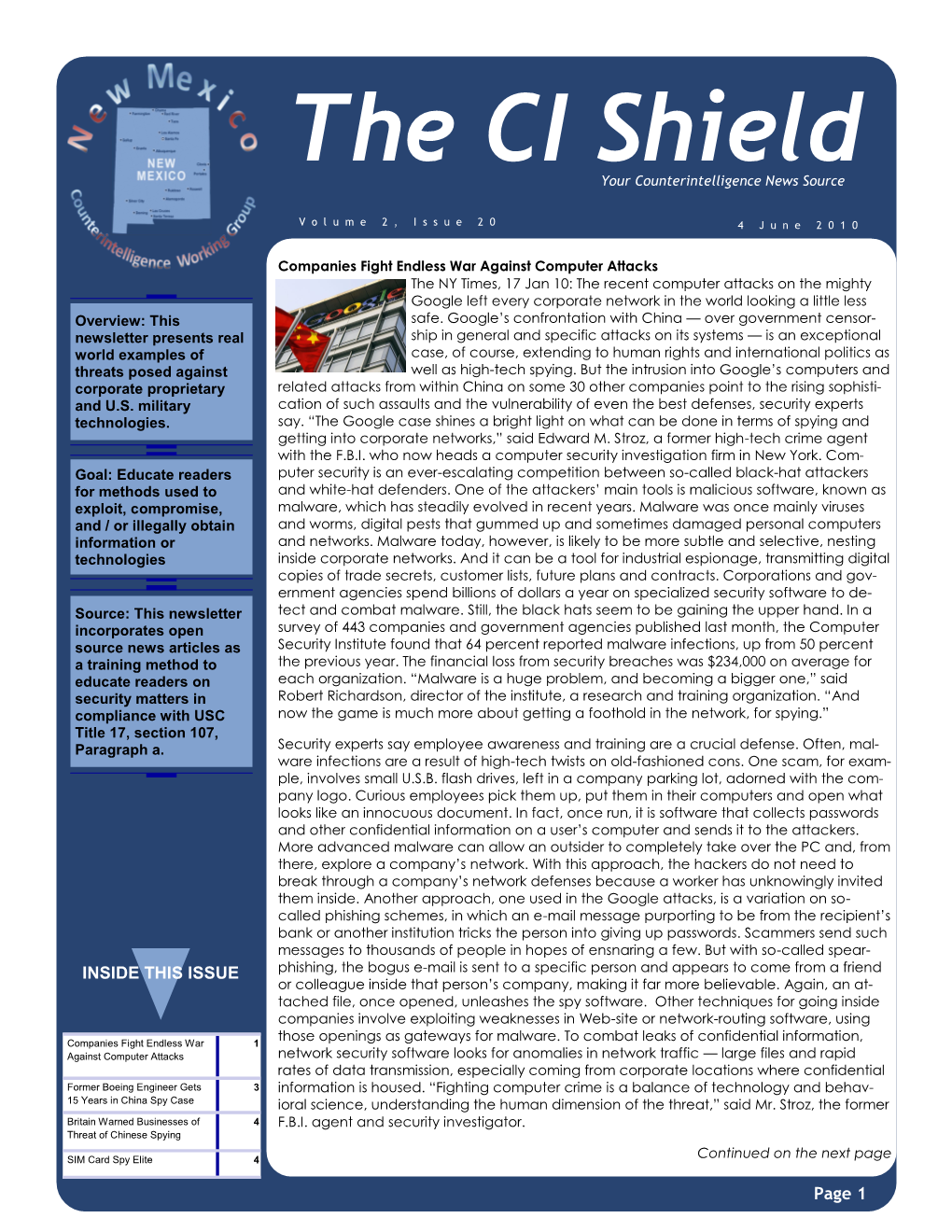 The CI Shield Your Counterintelligence News Source