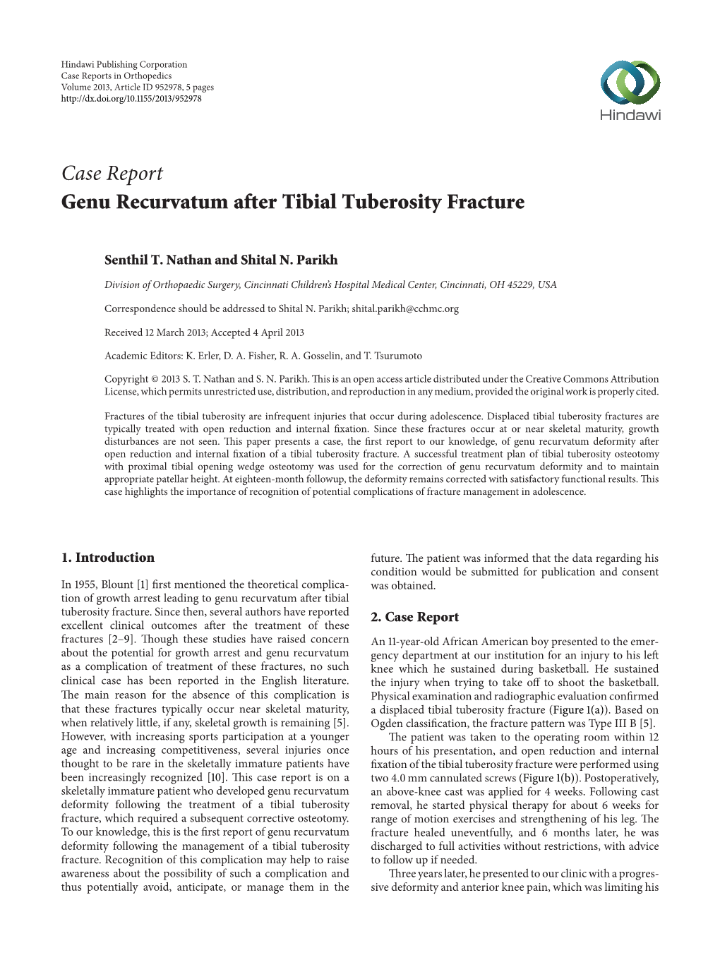 Case Report Genu Recurvatum After Tibial Tuberosity Fracture