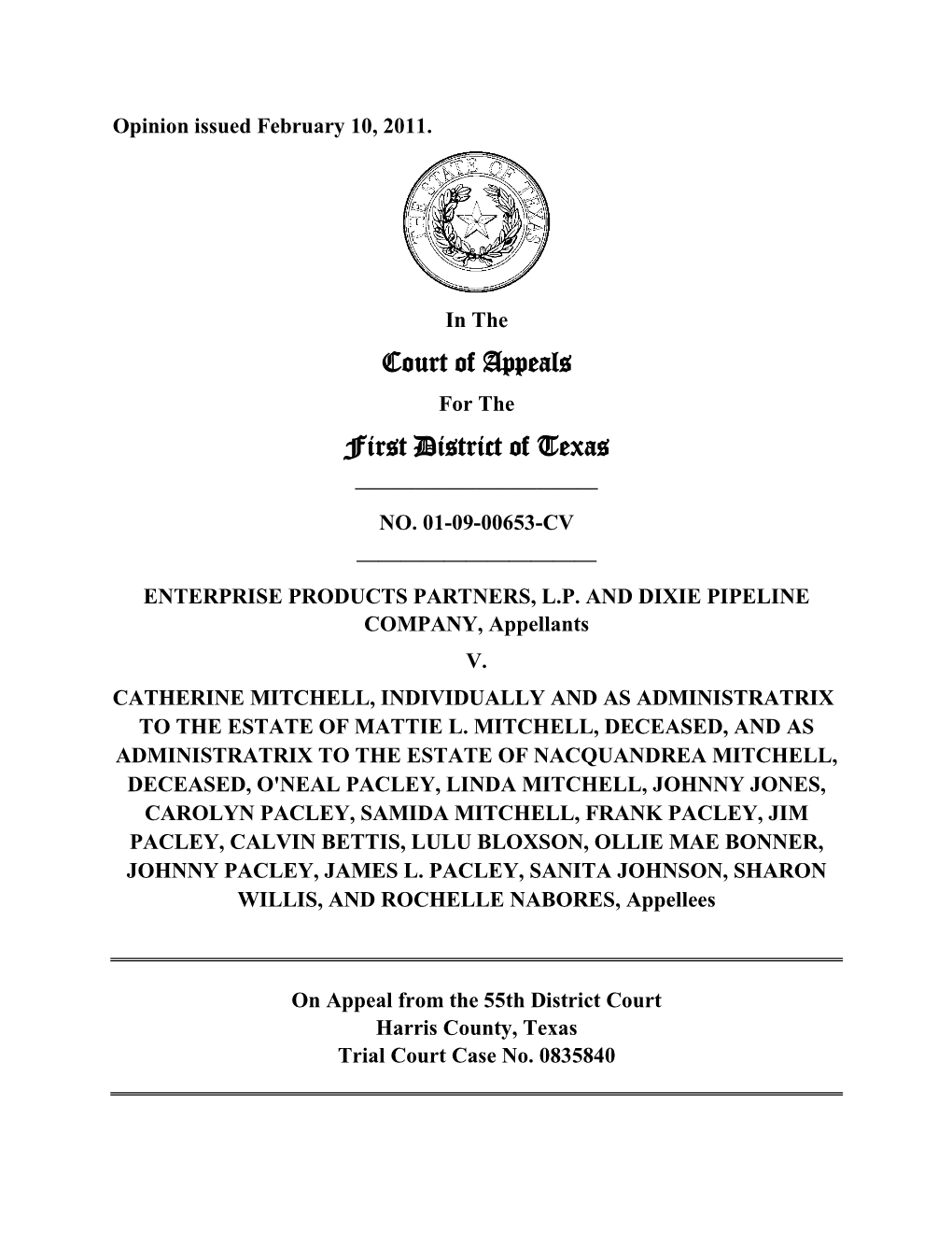 Court of Appeals First District of Texas