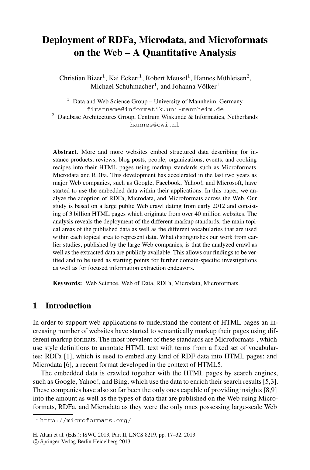 Deployment of Rdfa, Microdata, and Microformats on the Web – a Quantitative Analysis