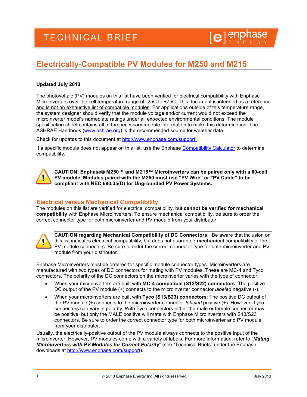 Enphase Module Compatibility List, M250 and M215