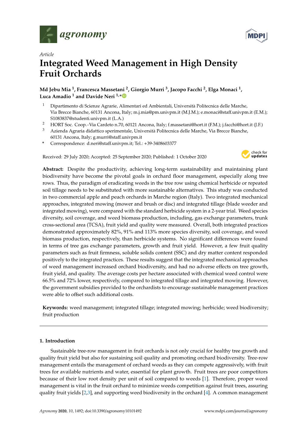 Integrated Weed Management in High Density Fruit Orchards