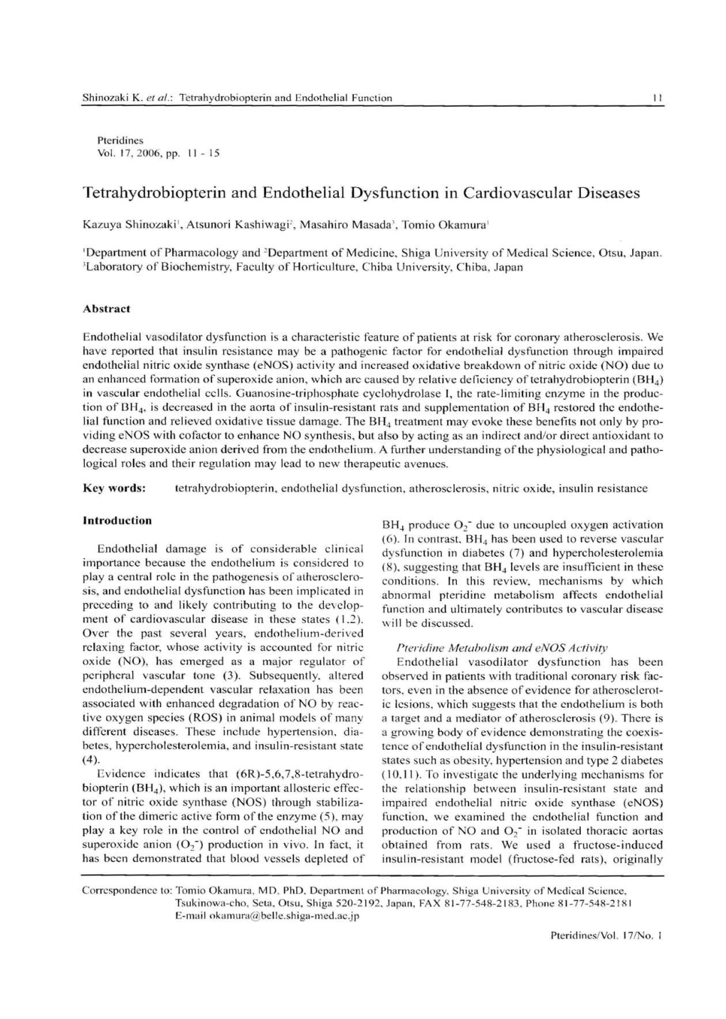 Tetrahydrobiopterin and Endothelial Dysfunction in Cardiovascular Diseases