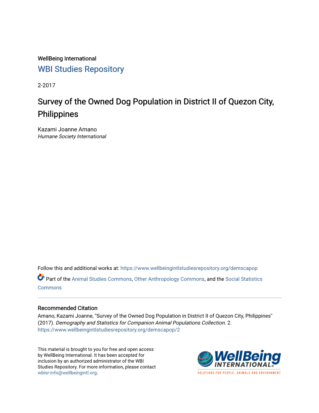 Survey of the Owned Dog Population in District II of Quezon City, Philippines