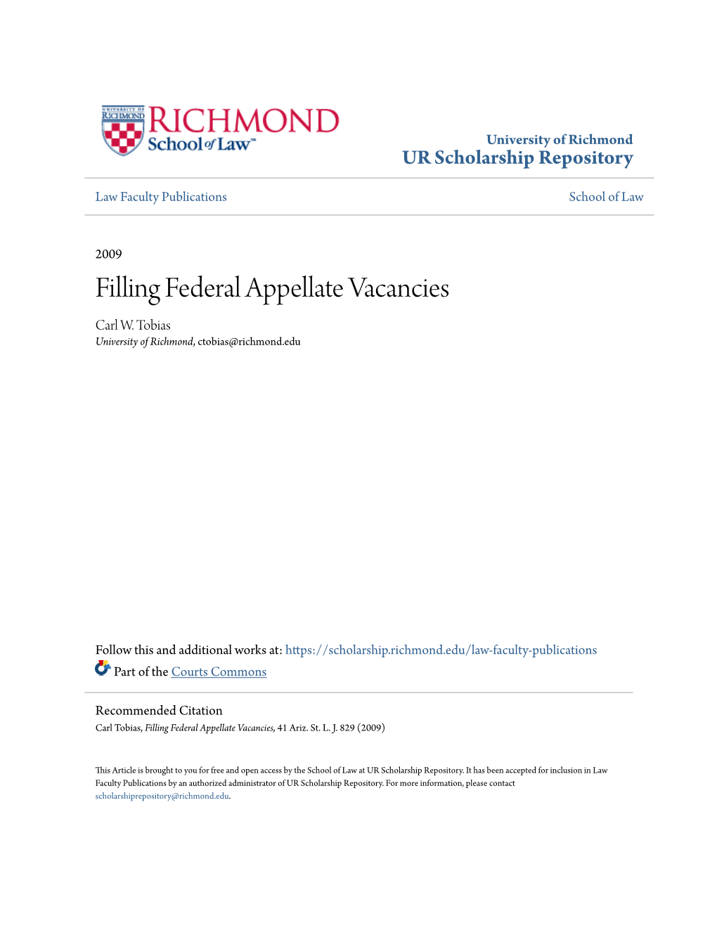 Filling Federal Appellate Vacancies Carl W