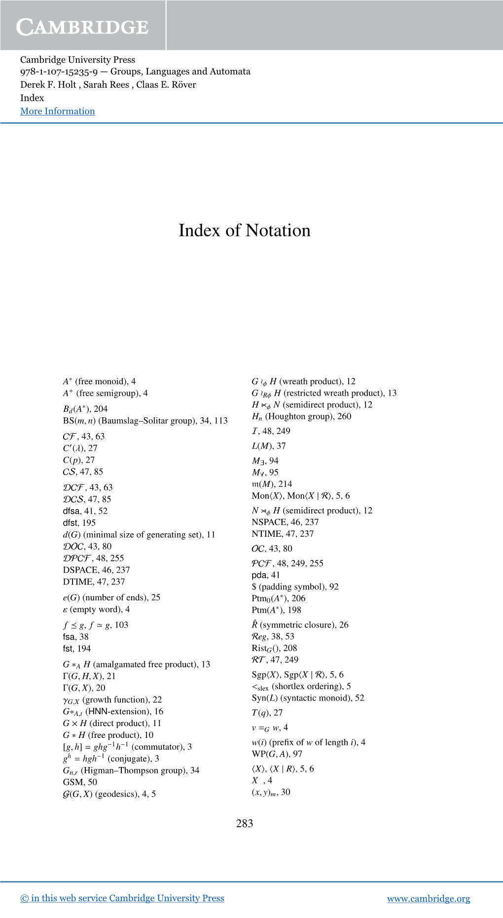 Index of Notation