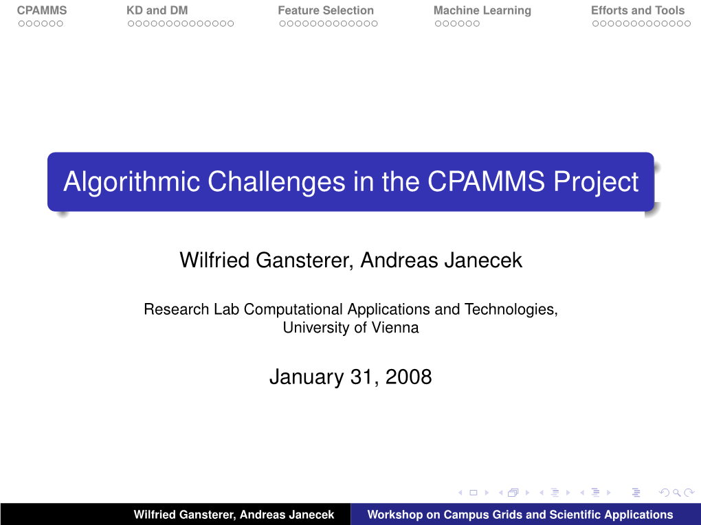 Algorithmic Challenges in the CPAMMS Project