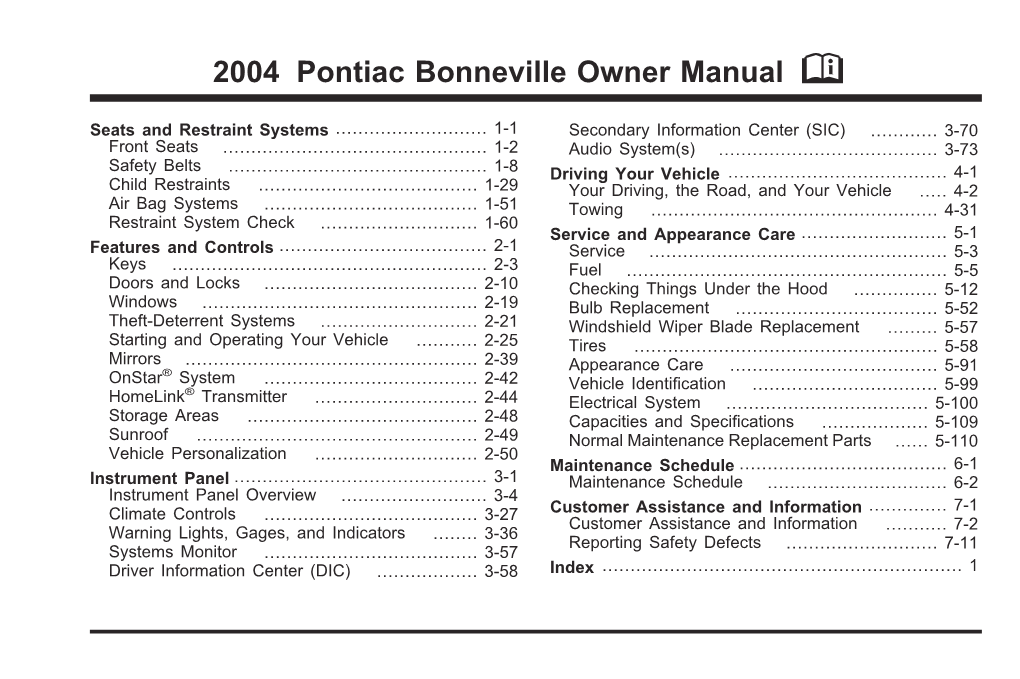 2004 Pontiac Bonneville Owners Manual