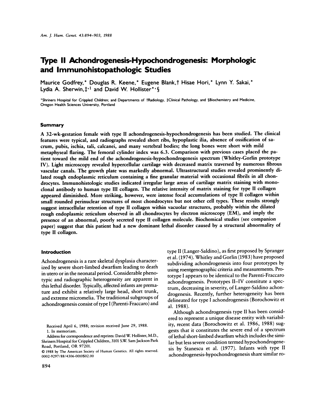 Morphologic and Immunohistopathologic Studies Maurice Godfrey,* Douglas R