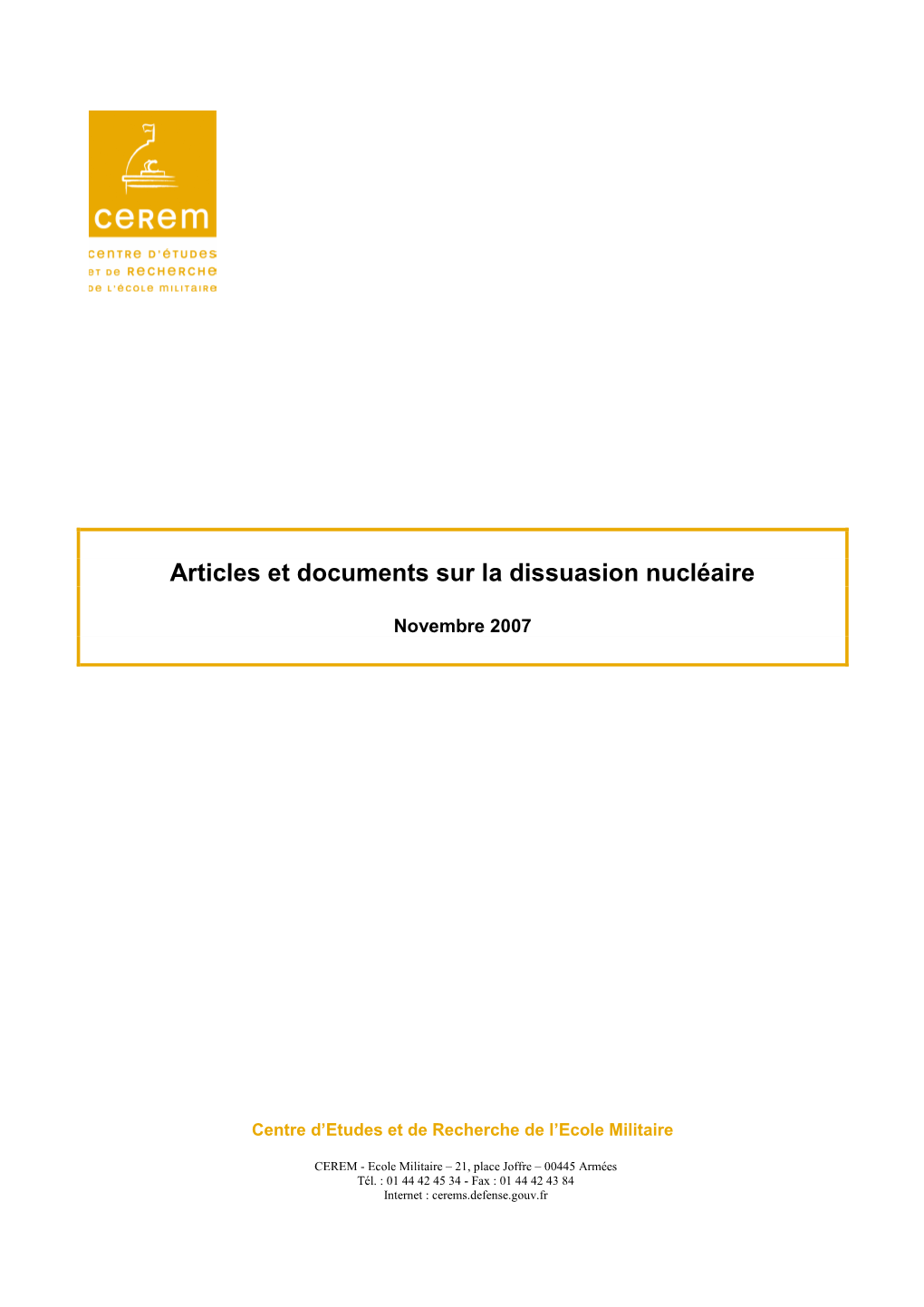 Articles Et Documents Sur La Dissuasion Nucleaire