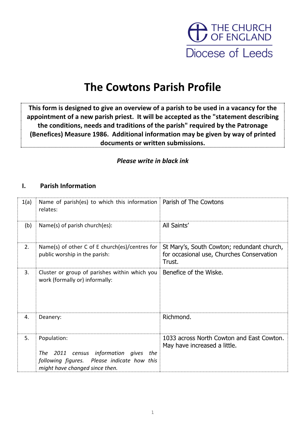 The Cowtons Parish Profile