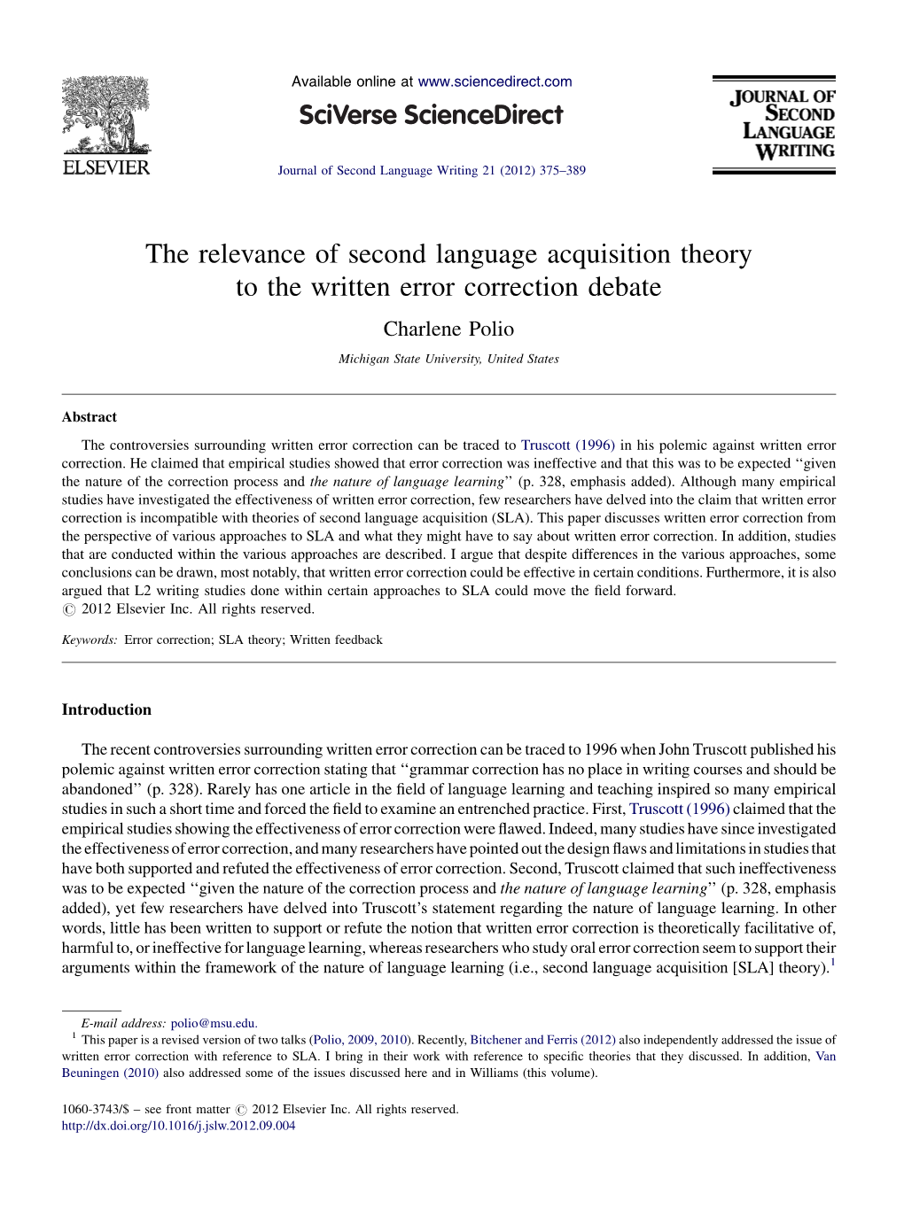 The Relevance of Second Language Acquisition Theory to the Written