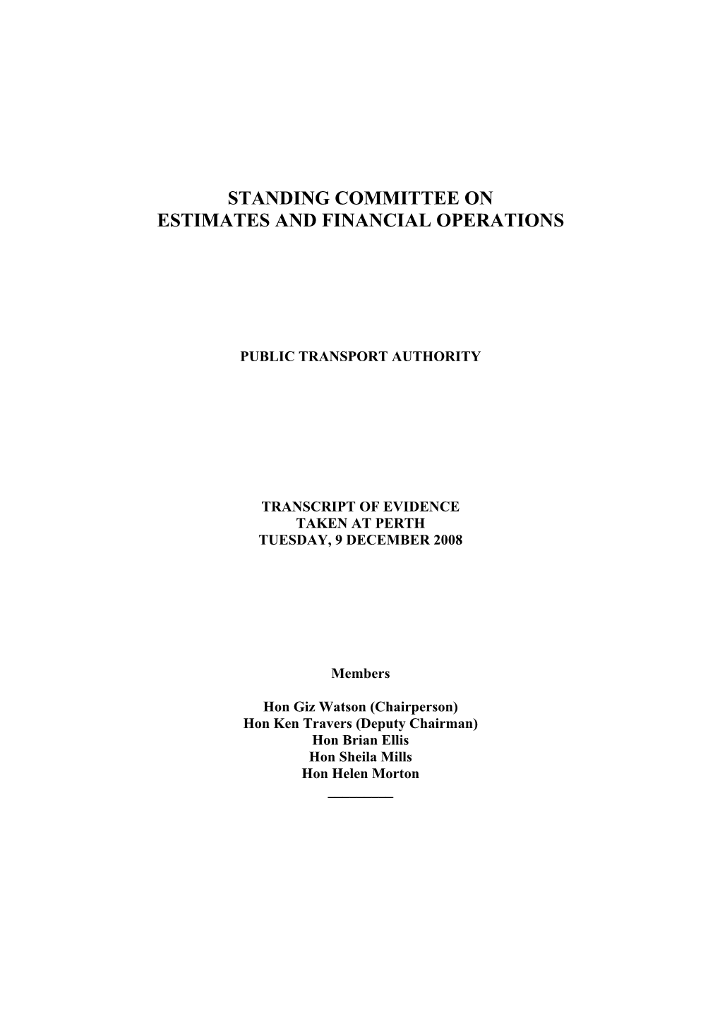 Standing Committee on Estimates and Financial Operations