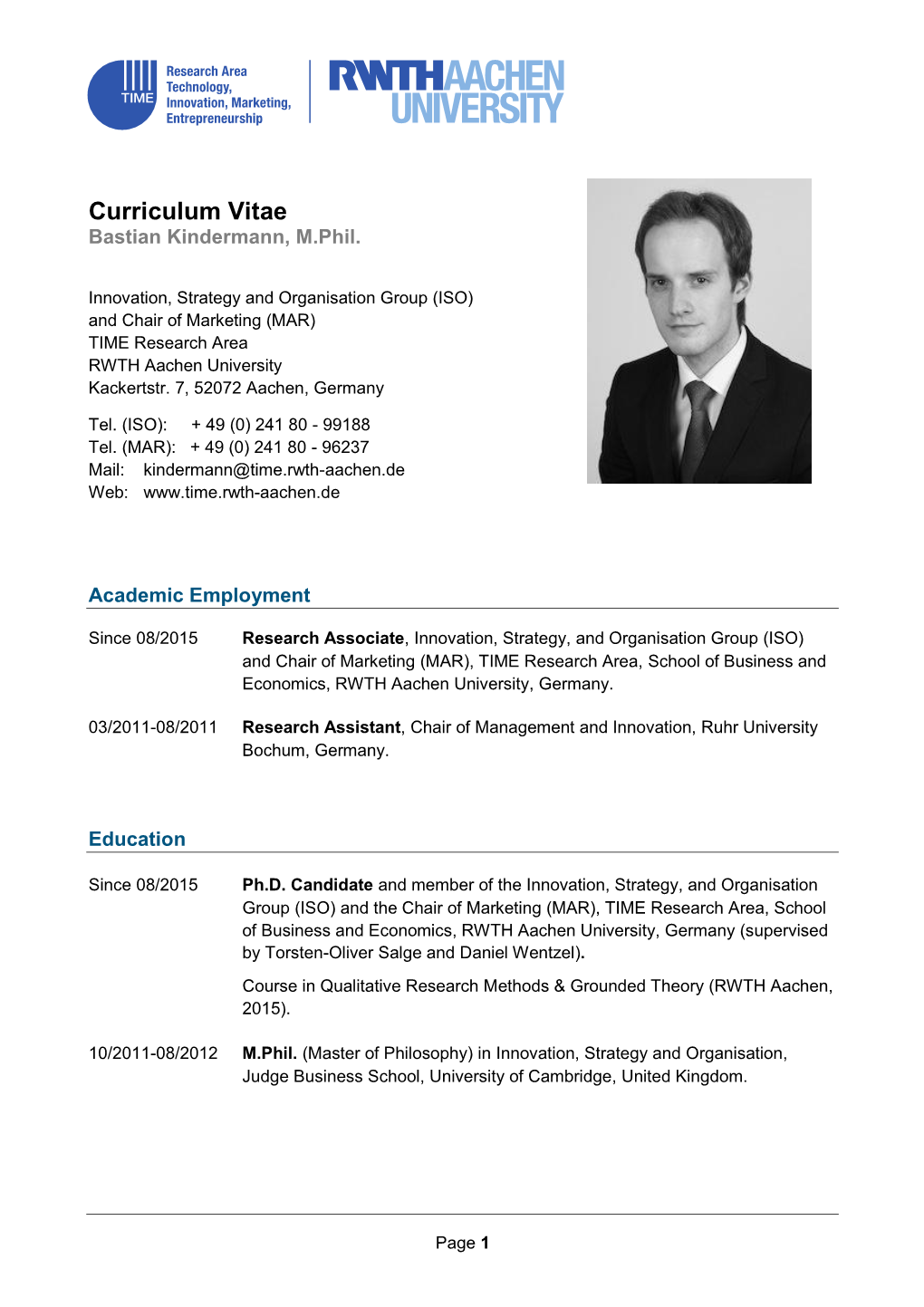 Curriculum Vitae Bastian Kindermann, M.Phil