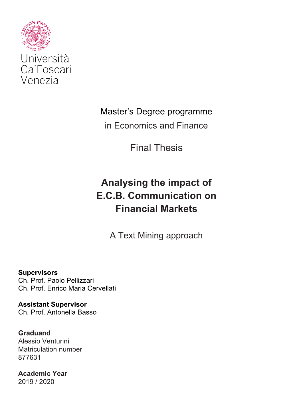 Final Thesis Analysing the Impact of E.C.B. Communication on Financial