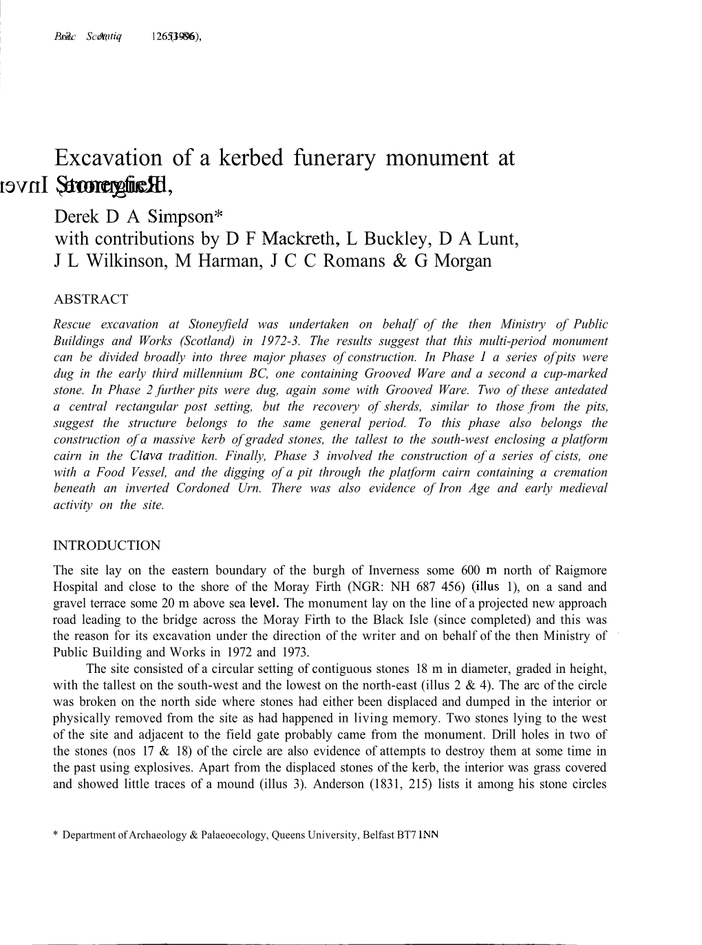 Excavation of a Kerbed Funerary Monument at Stoneyfield, Raigmore