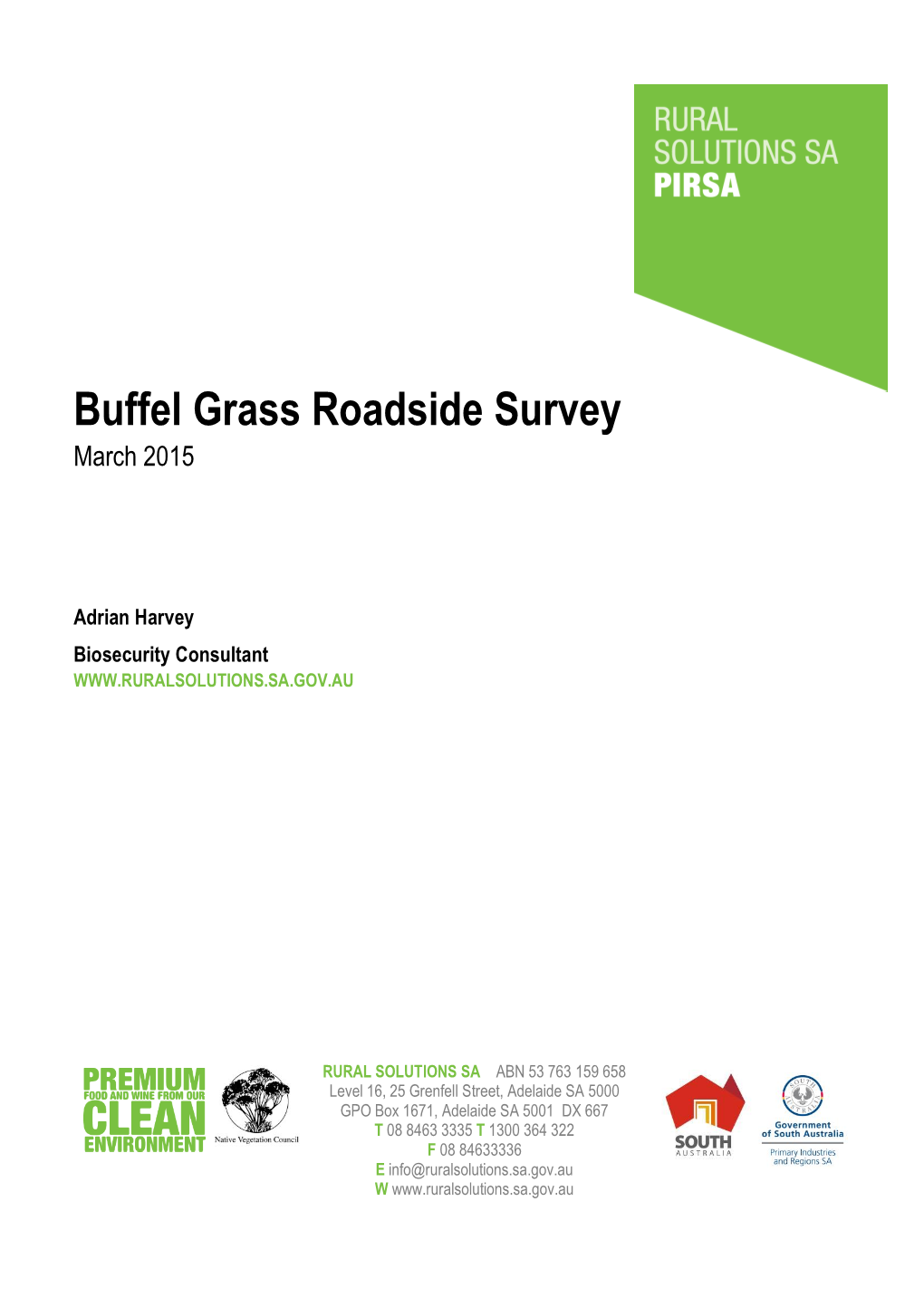 Buffel Grass Roadside Survey March 2015