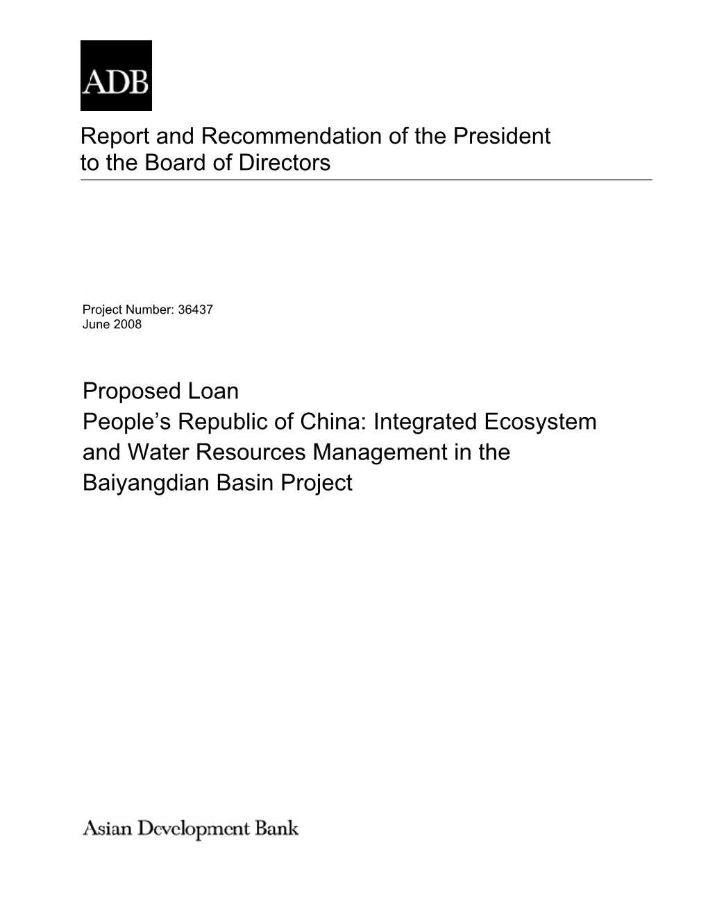 Integrated Ecosystem and Water Resources Management in the Baiyangdian Basin Project