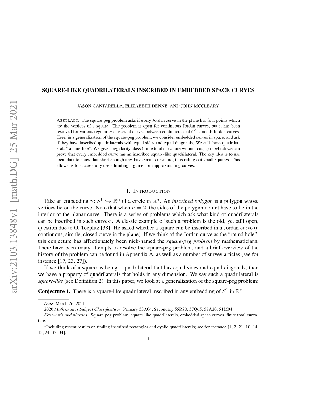 Arxiv:2103.13848V1 [Math.DG] 25 Mar 2021 Conjecture 1