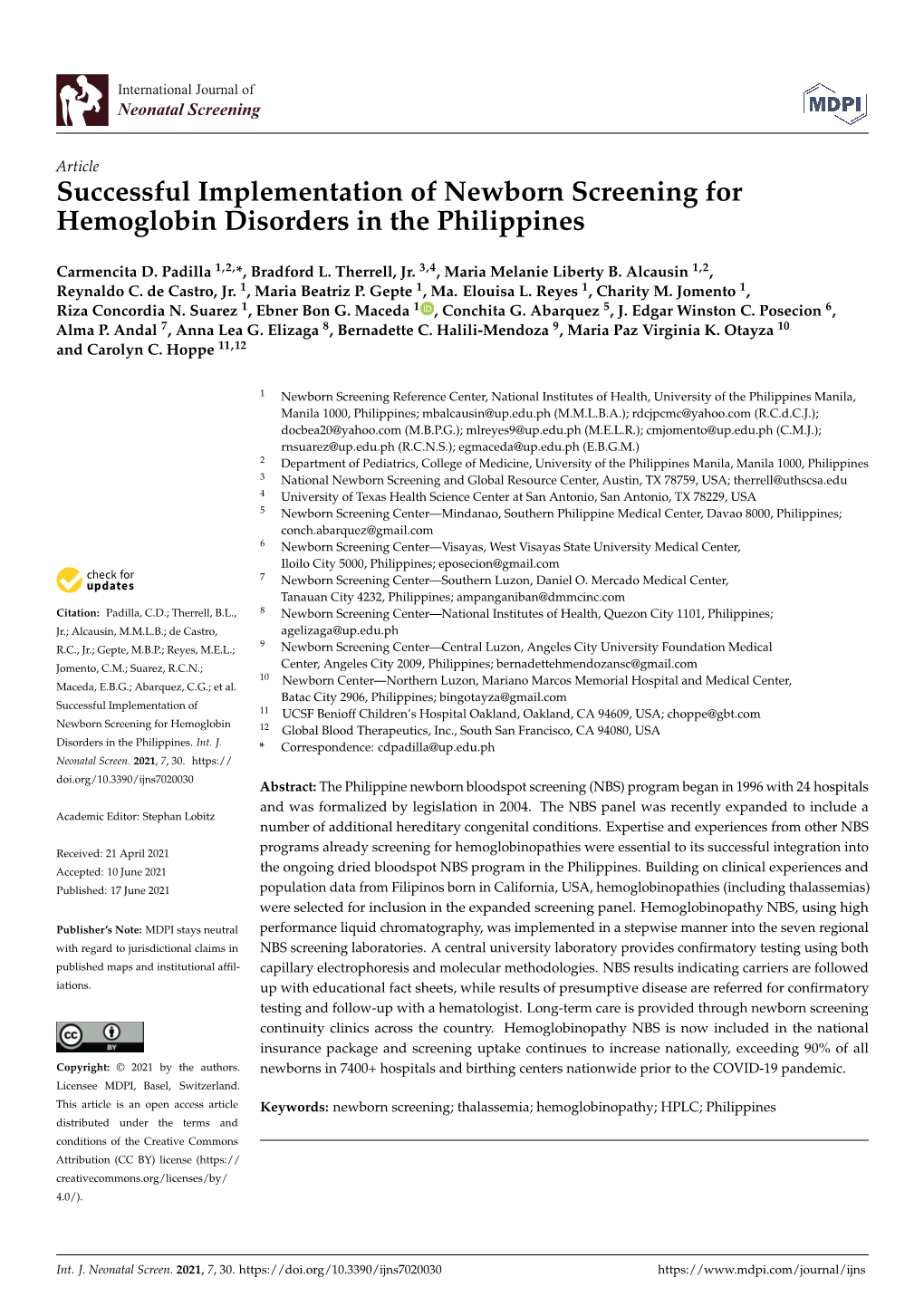Successful Implementation of Newborn Screening for Hemoglobin Disorders in the Philippines