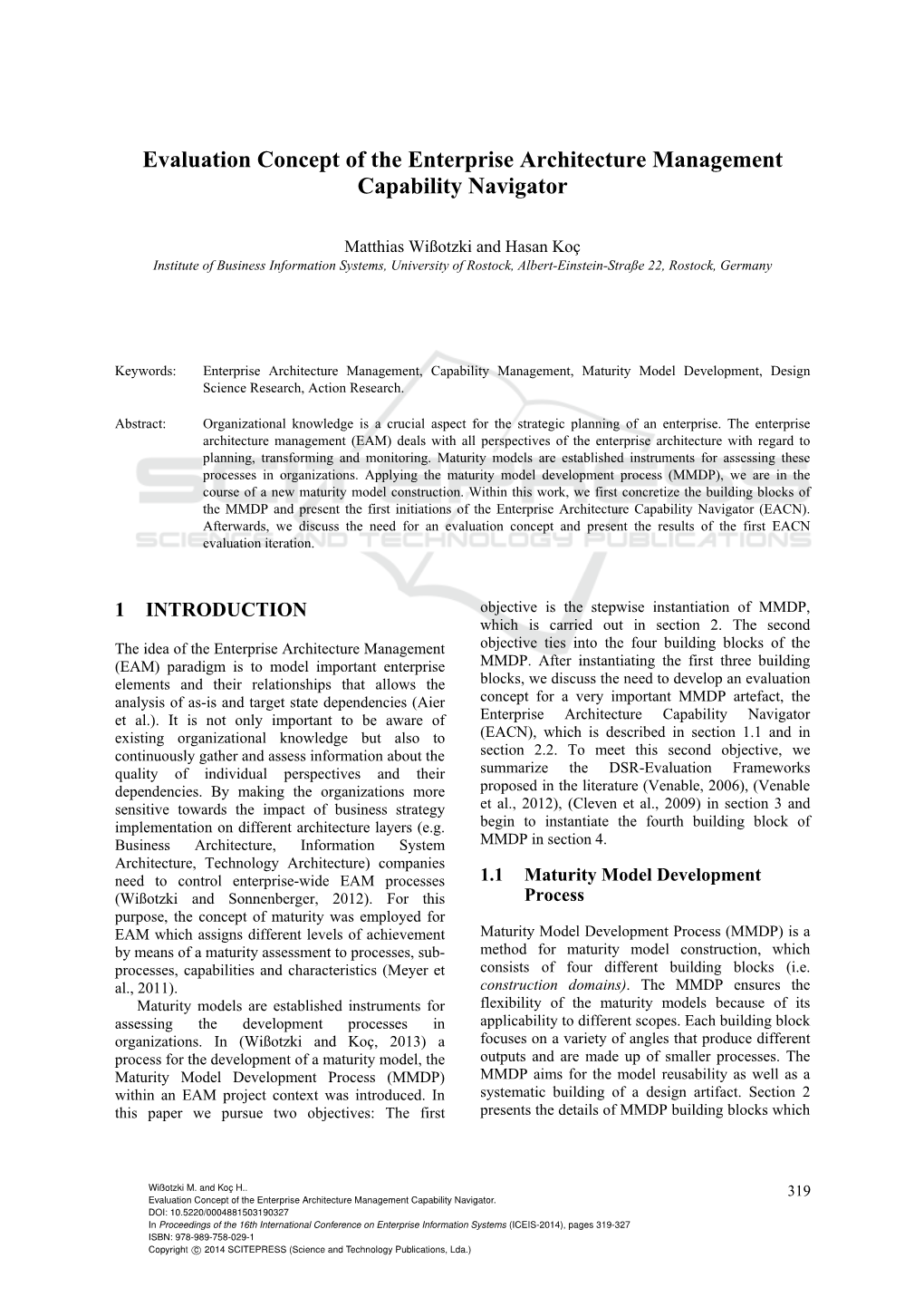 Evaluation Concept of the Enterprise Architecture Management Capability Navigator