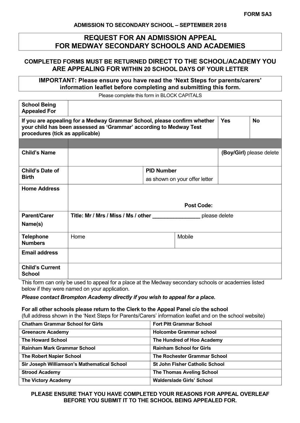 Download Secondary Appeal Form