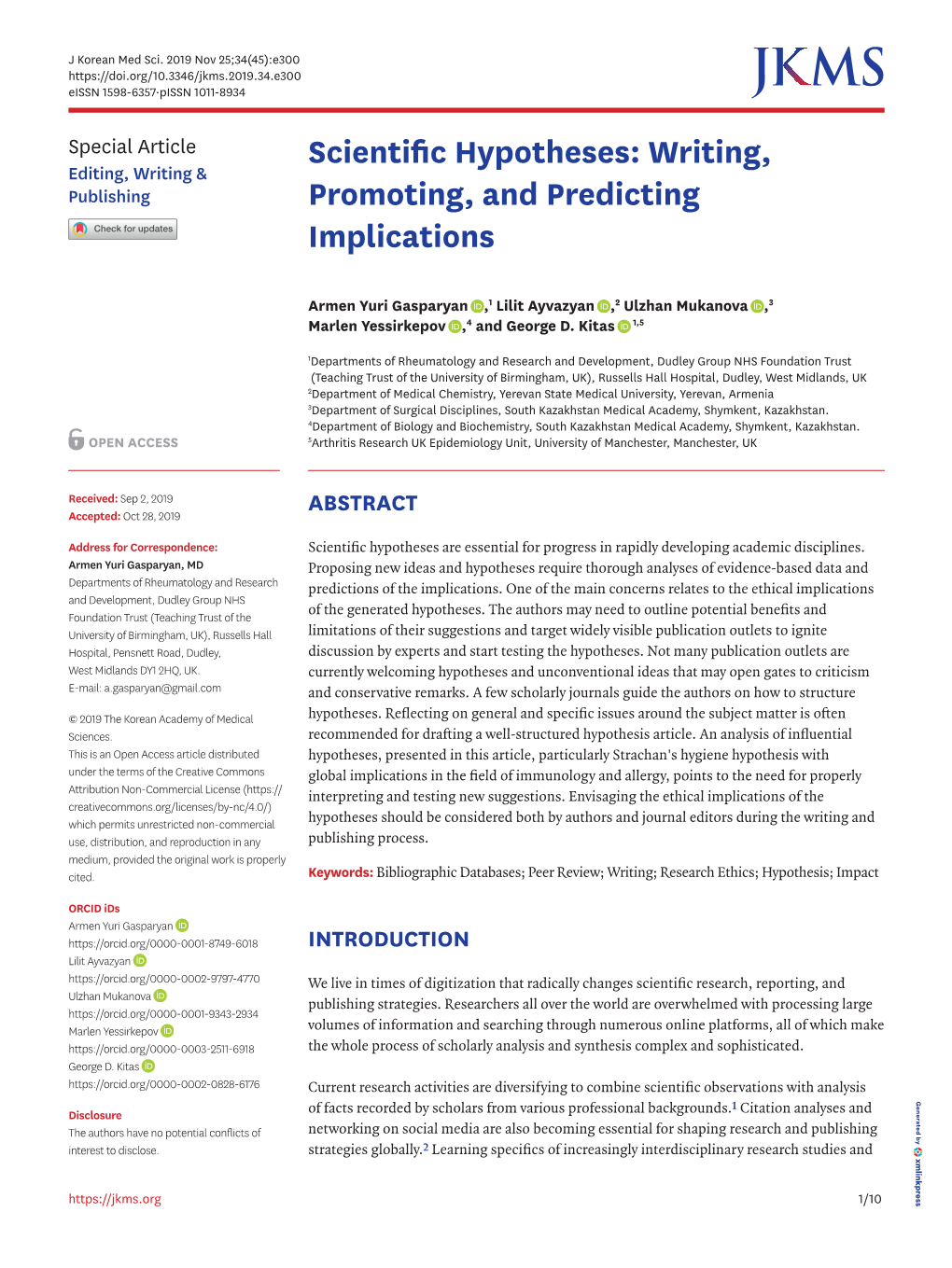 Scientific Hypotheses: Writing, Editing, Writing & Publishing Promoting, and Predicting Implications