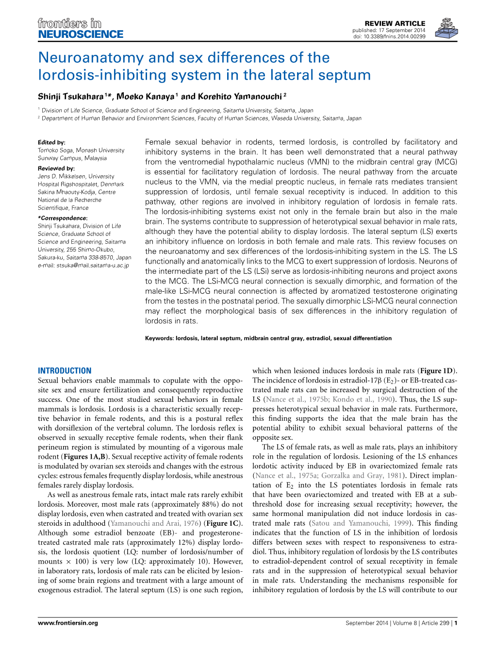 Neuroanatomy and Sex Differences of the Lordosis-Inhibiting System in the Lateral Septum