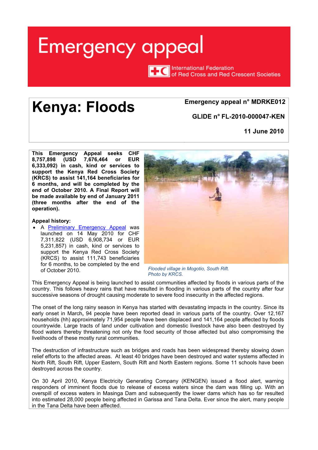 Kenya: Floods GLIDE N° FL-2010-000047-KEN