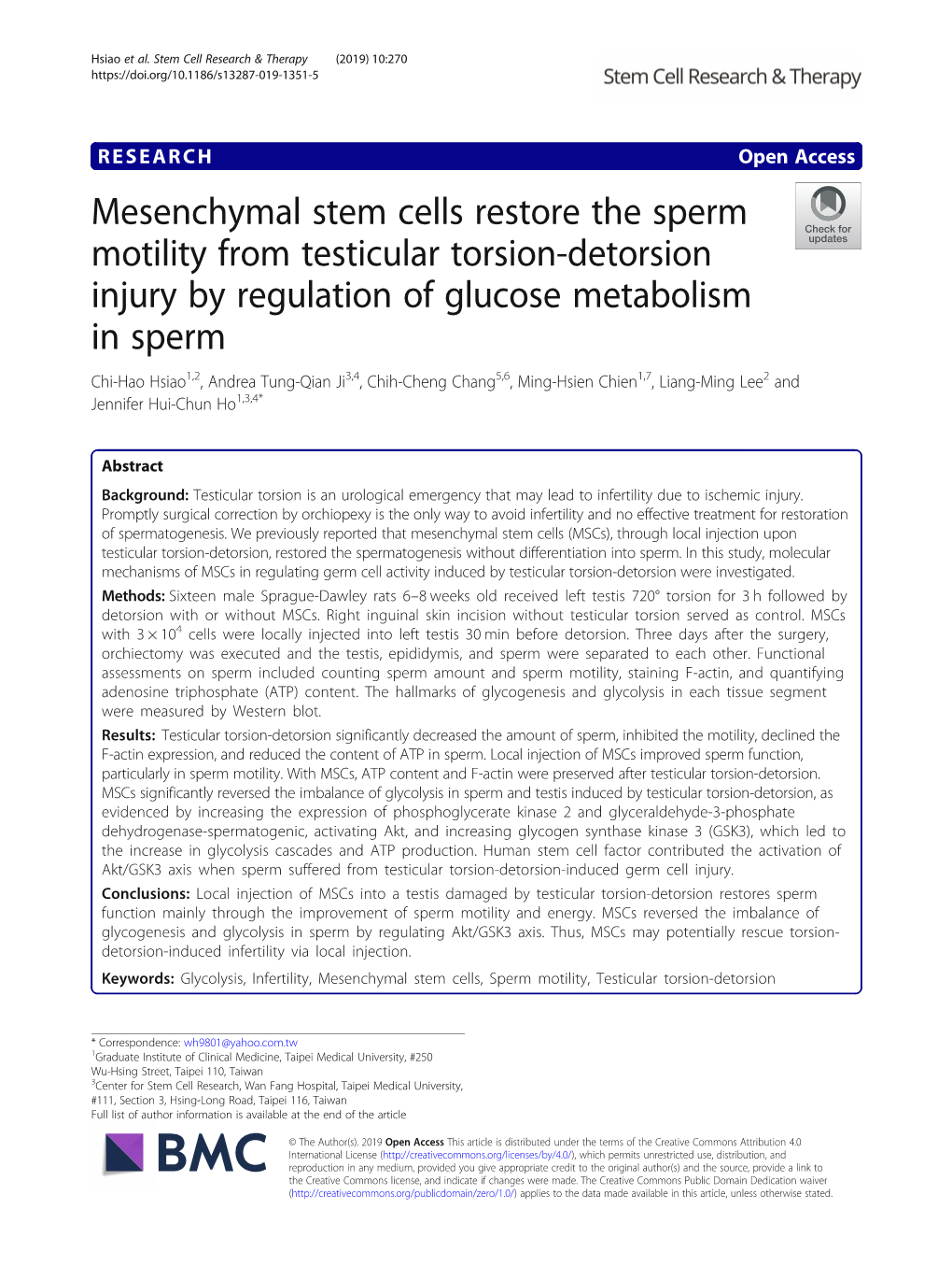 Mesenchymal Stem Cells Restore the Sperm Motility from Testicular Torsion