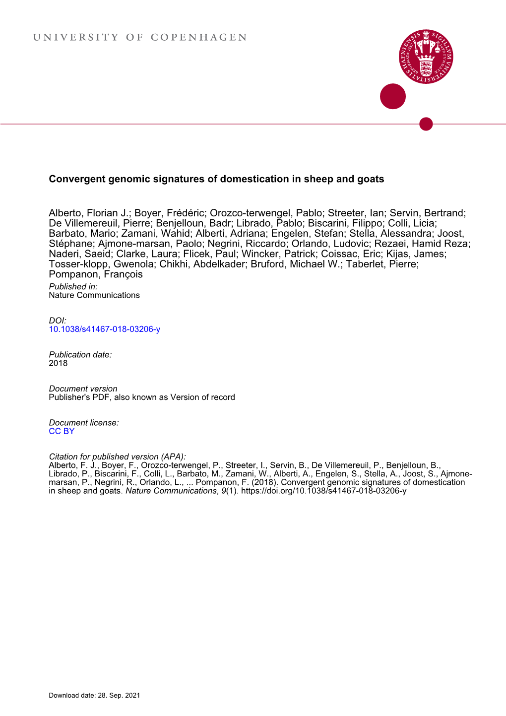 Convergent Genomic Signatures of Domestication in Sheep and Goats