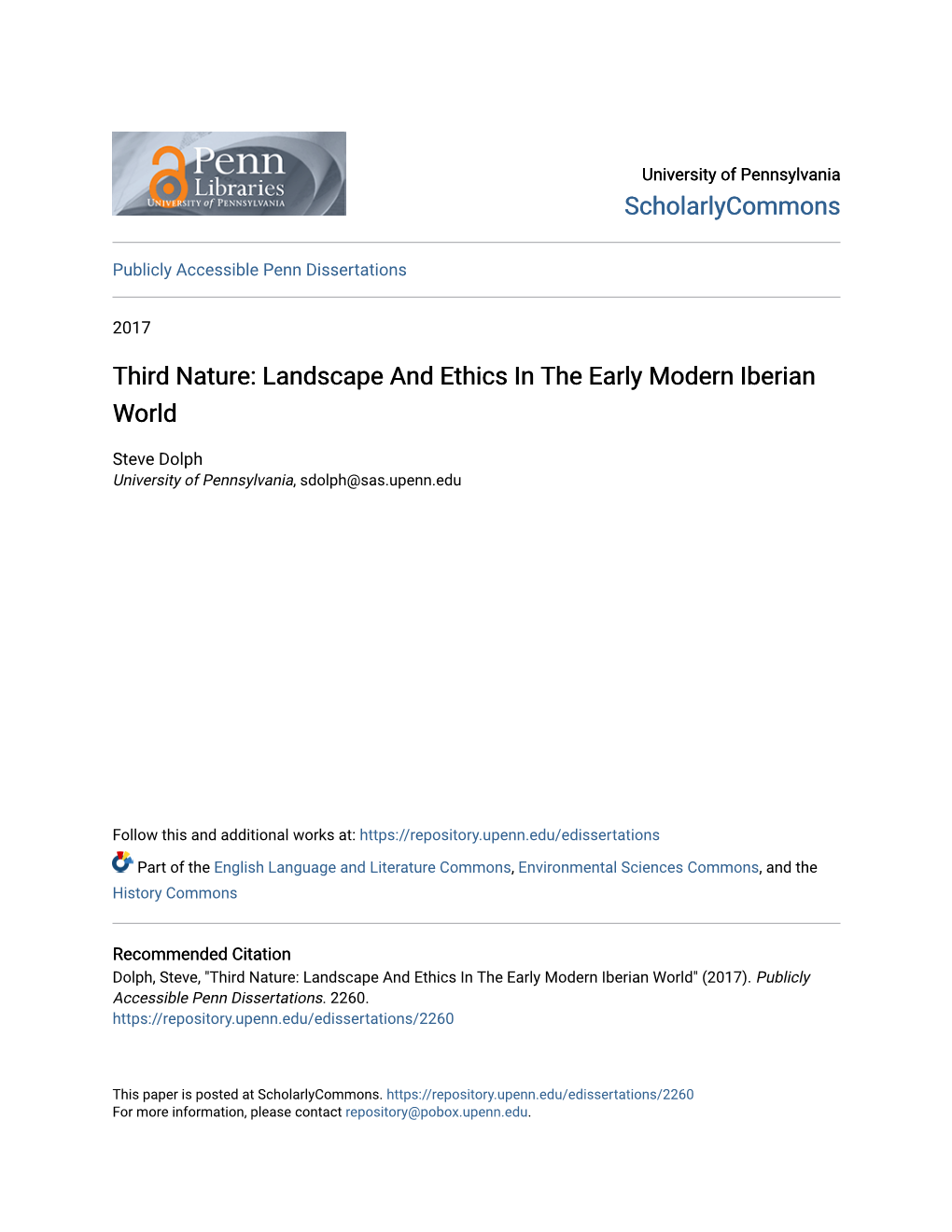 Third Nature: Landscape and Ethics in the Early Modern Iberian World