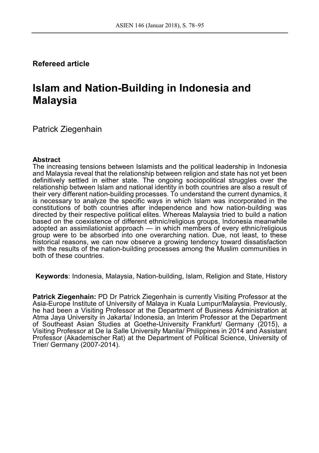 Islam and Nation-Building in Indonesia and Malaysia