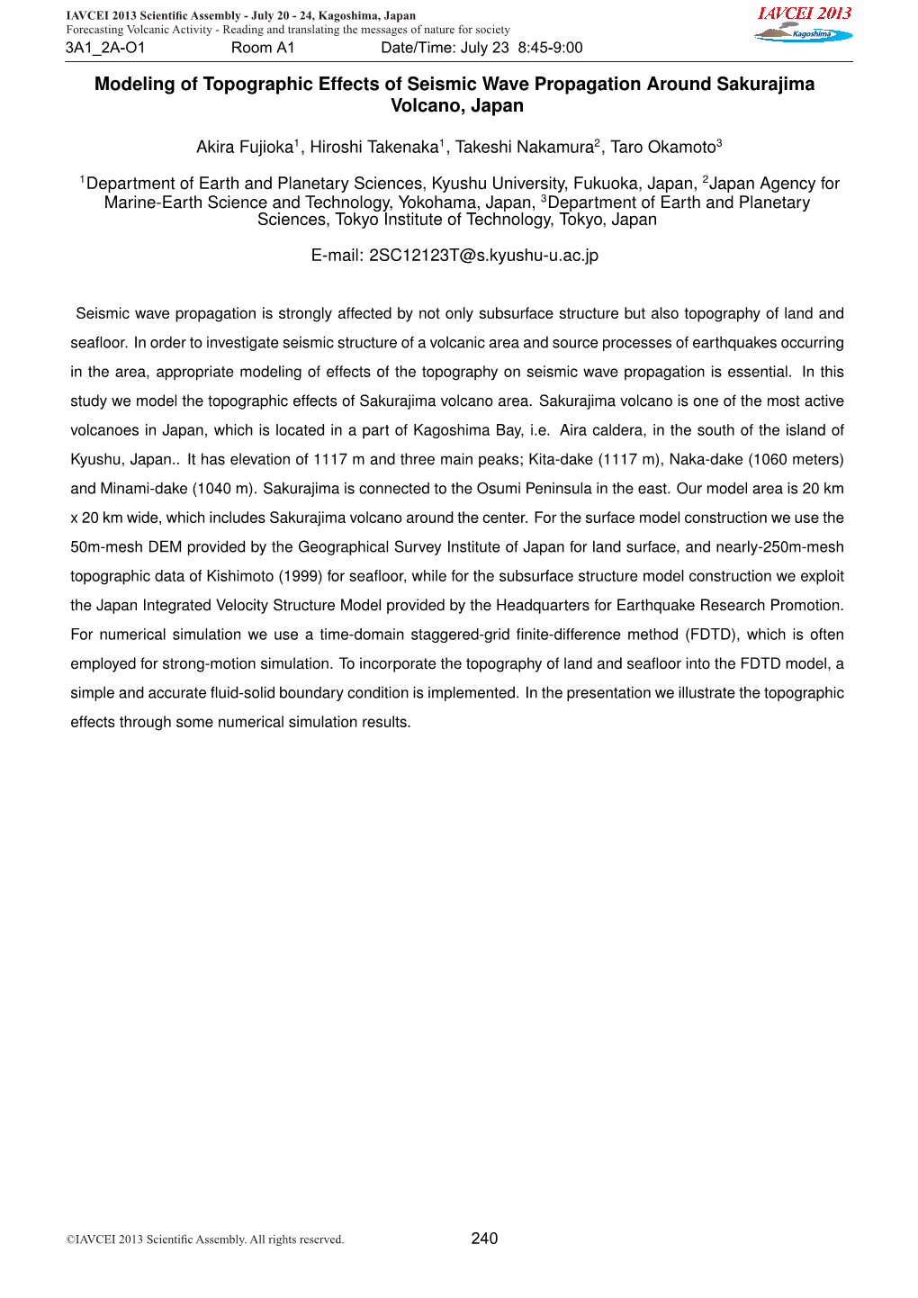 Modeling of Topographic Effects of Seismic Wave Propagation Around Sakurajima Volcano, Japan