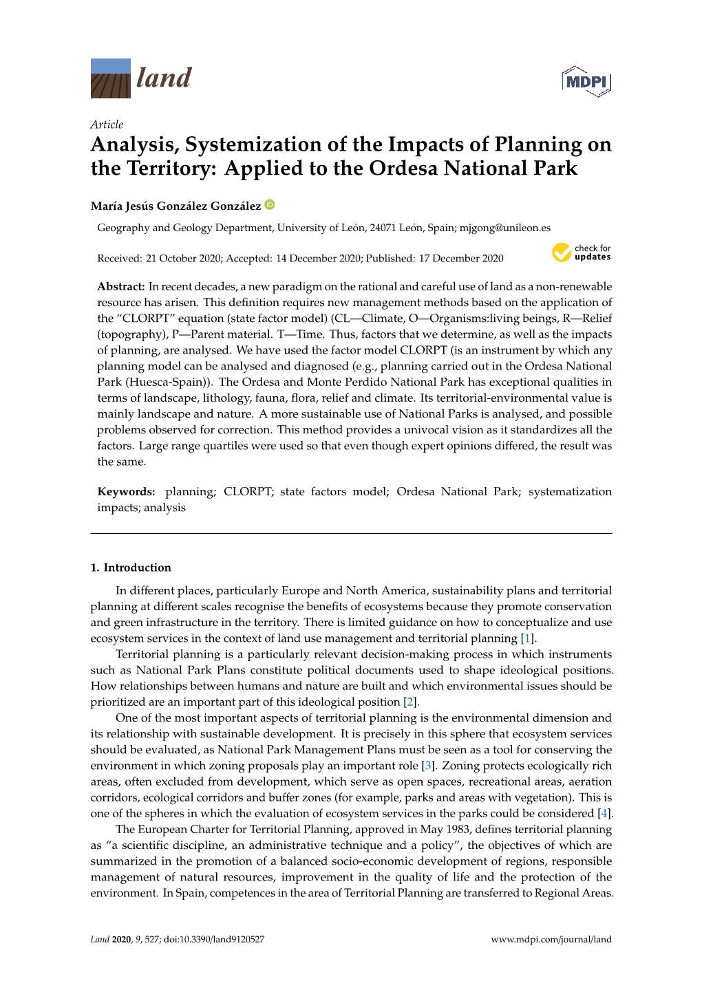 Analysis, Systemization of the Impacts of Planning on the Territory: Applied to the Ordesa National Park