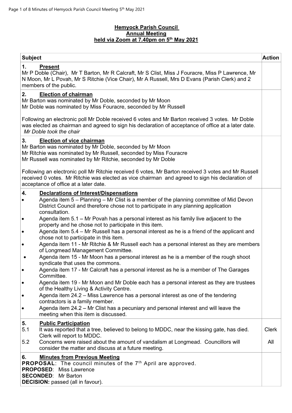 Hemyock Parish Monthly Council Meeting