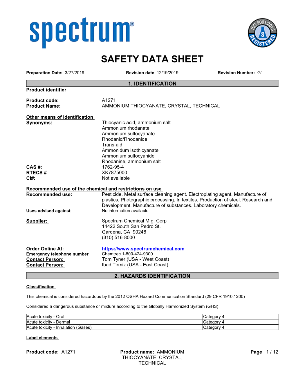 SDS Contains All of the Information Required by the HPR