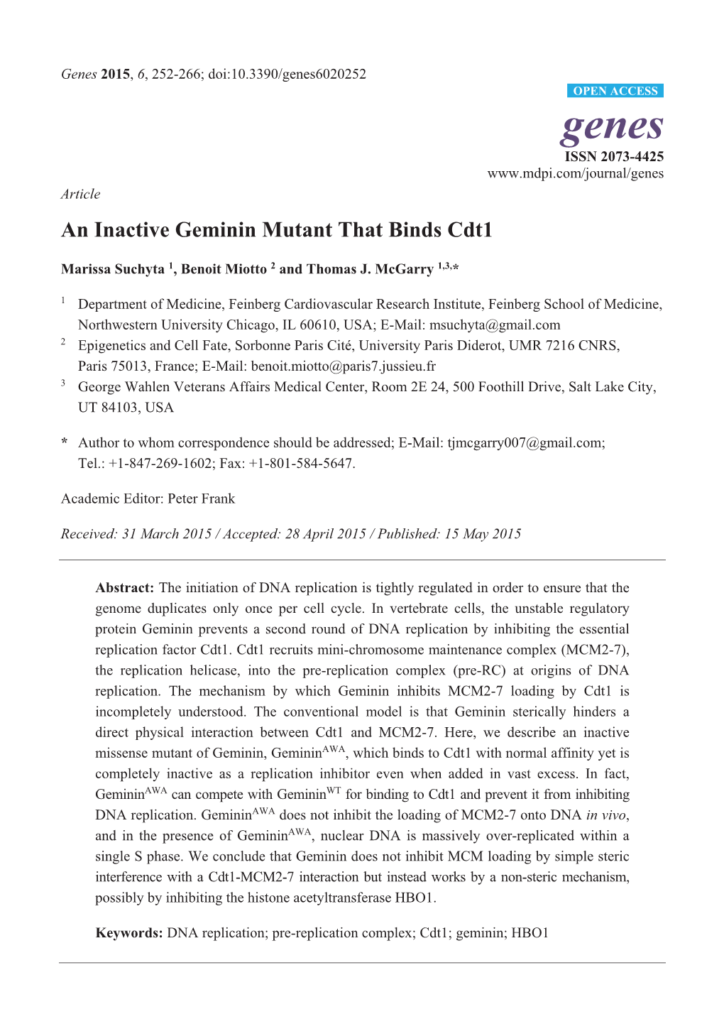 An Inactive Geminin Mutant That Binds Cdt1