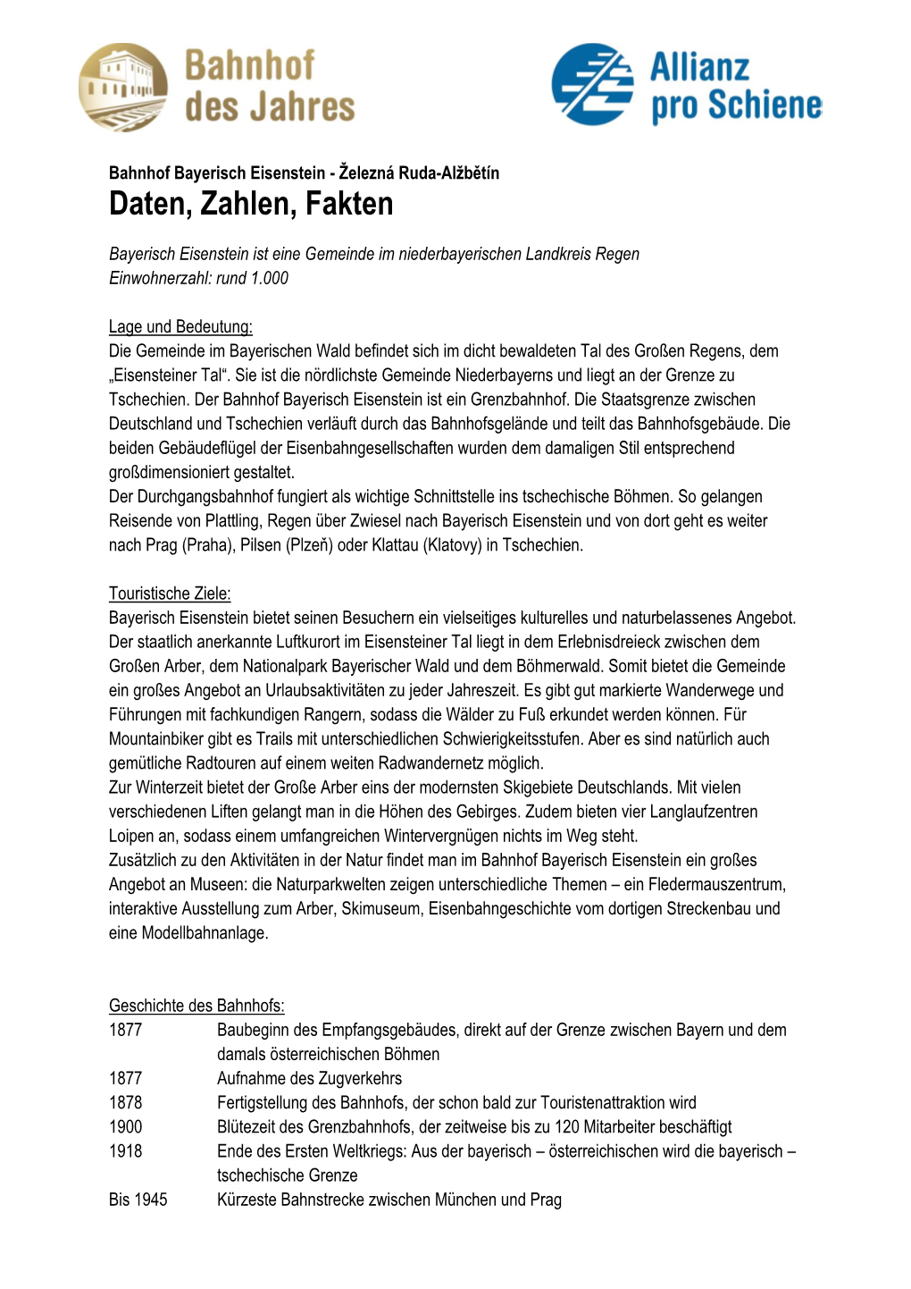 Daten & Fakten Zum Bahnhof Bayerisch Eisenstein