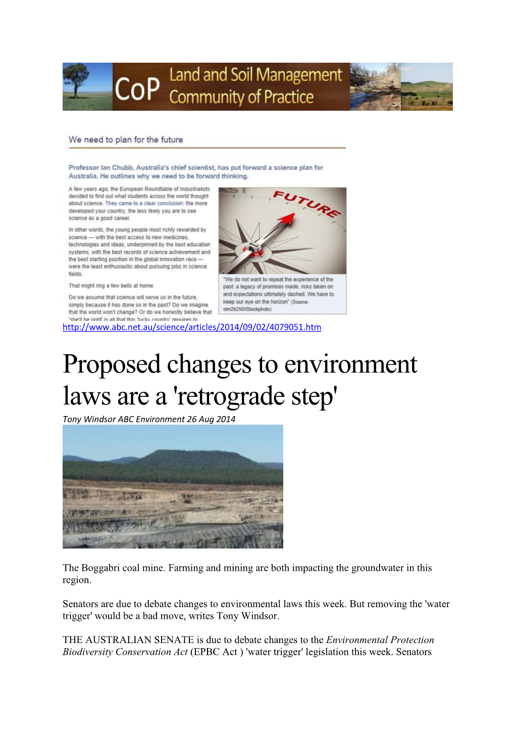 Proposed Changes to Environment Laws Are a 'Retrograde Step' Tony Windsor ABC Environment 26 Aug 2014