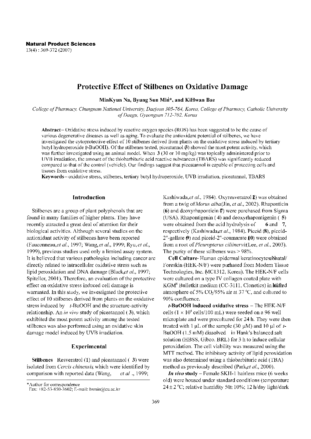 Protective Effect of Stilbenes on Oxidative Damage