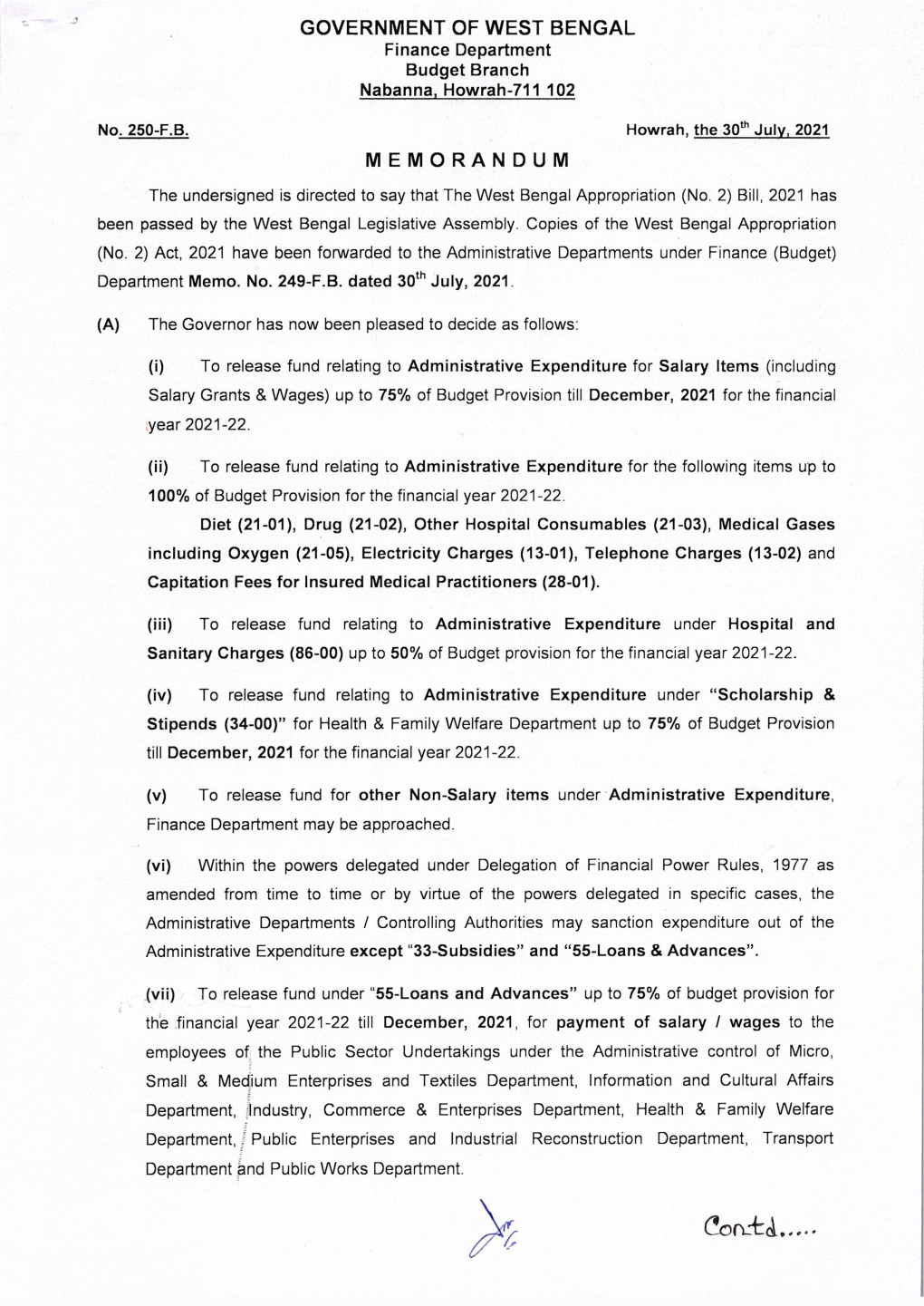 Government of West Bengal Memorandum